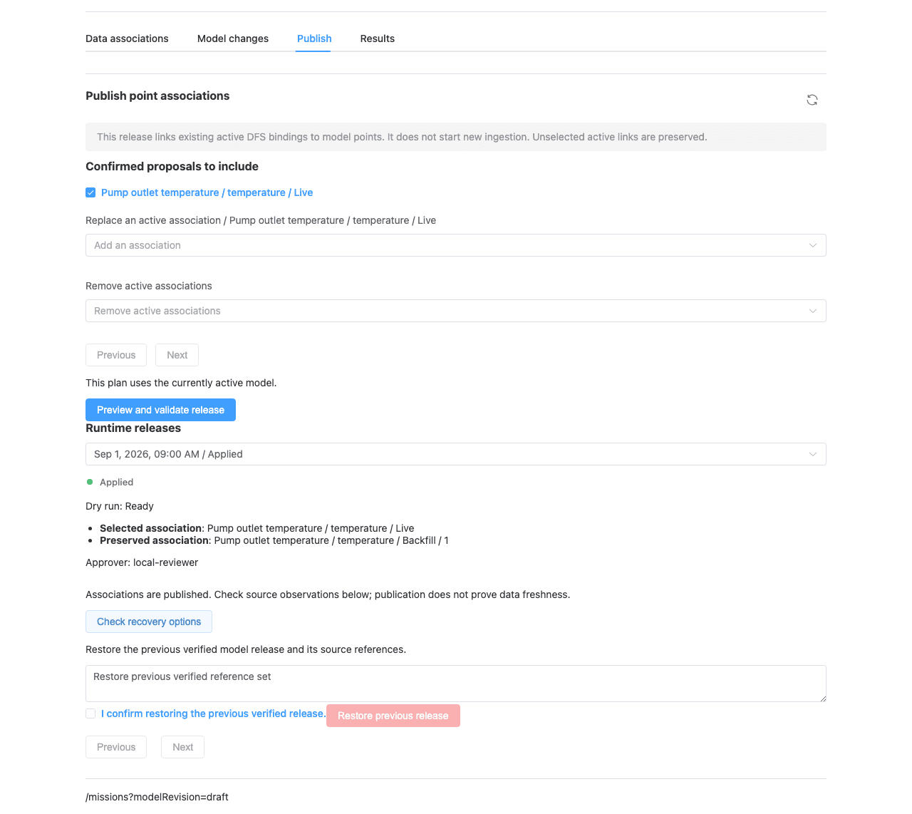 Example FactVerse Scout workspace for reviewing equipment data connections